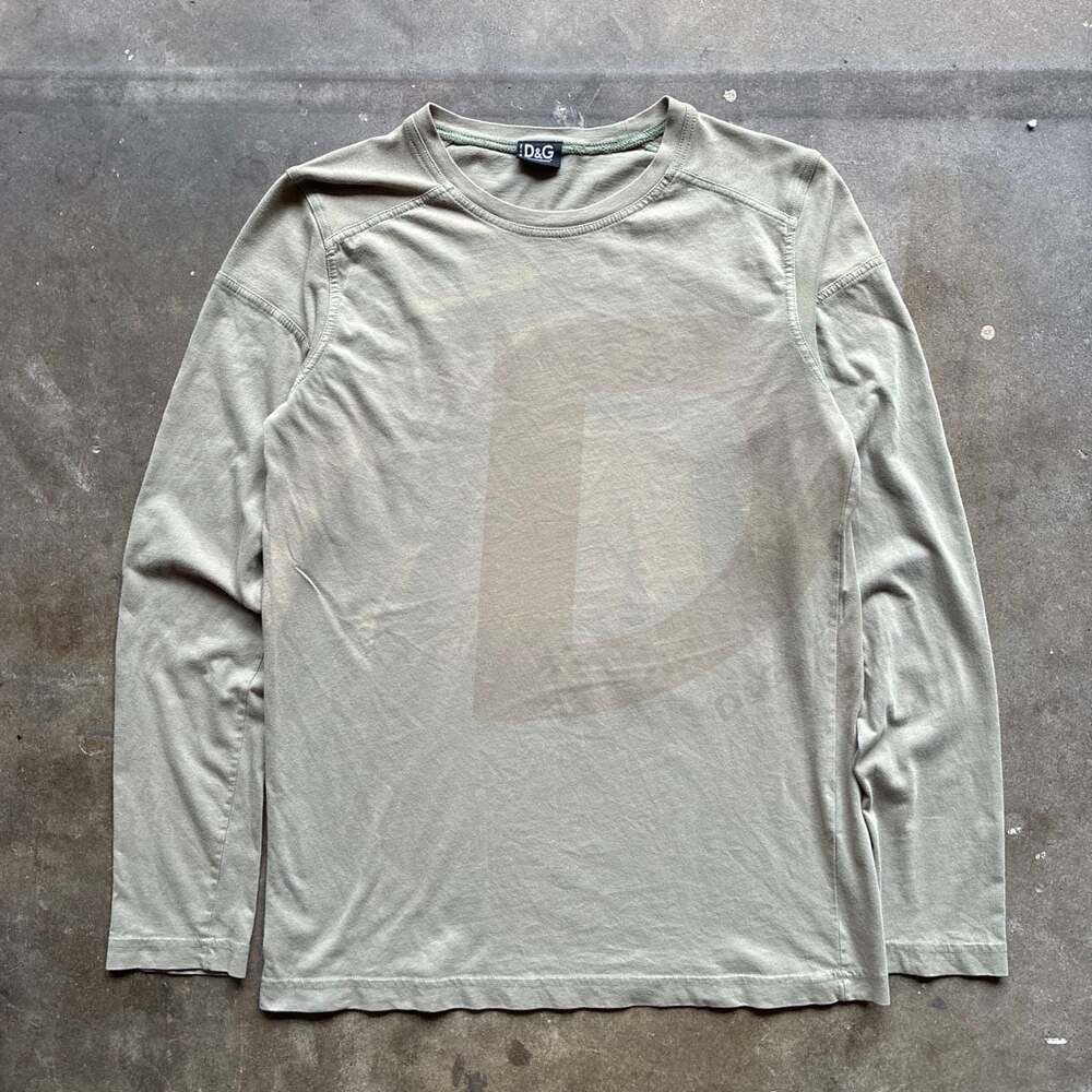 D&G Dolce & Gabbana Vintage 2000s Khaki Green Long Sleeve T-Shirt